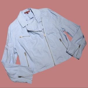 Jessica London Light Blue Baby Blue Linen Lightweight Moto Jacket Size XL